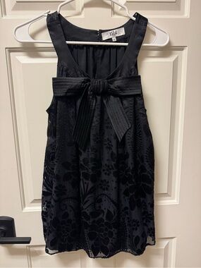 Tibi Black Sleeveless Floral Velvet Bow Dress